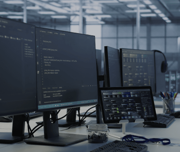 Modern office IT systems and monitoring workstations